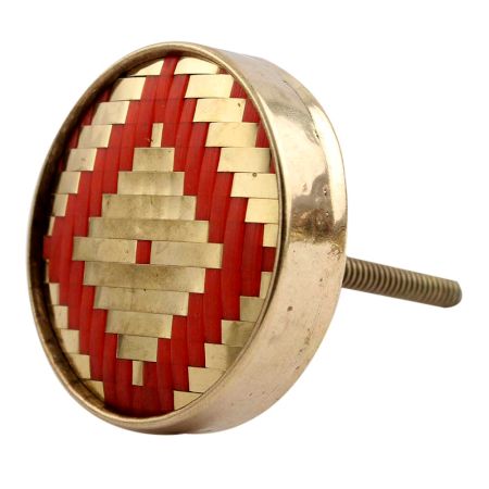 Round Red Orange Metal and Wooden Dresser Knobs